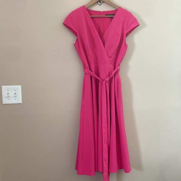 Black Halo - Pandora Faux Wrap Belted Hot Pink Dress - Picture 10 of 16